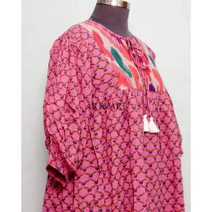 Lot de 2 Robes Midi Bohèmes d'Été Coupe Trapèze, Imprimé Floral Doux, 100% Coton, Col en V, à Paillettes, Décontractées, Manches 3/4, Lavables, Coupe Ample - Product Image 5