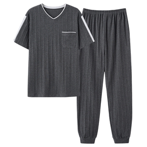 <b>Mens</b> Short Sleeve <b>Pajama</b> <b>Set</b> Lightweight Sleepwear Two Piece Night Suit Soft Home Lounge Clothing Breathable Comfortable - Product Image 2