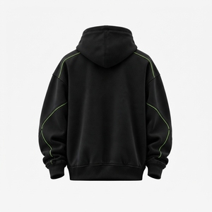 Sudadera con Capucha Negra Personalizada con Cierre Completo, Detalles en Verde Neón, Estilo Urbano Holgado - Product Image 2
