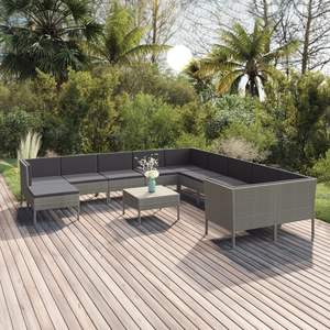 Grand ensemble de salon modulaire d'extérieur en rotin PE gris pour l'amusement en plein air dans le jardin - Product Image 1