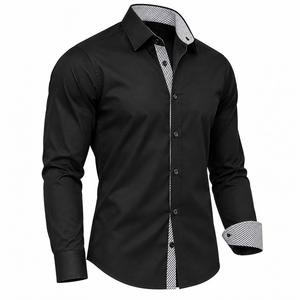 Camisa de Hombre Negra de Manga Larga, Cuello Mao, Popelina 100% Algodón, ODM, para Primavera, Antiarrugas - Product Image 3