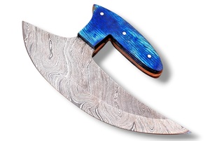 มีดตัดพิซซ่า Nordic Forge Damascus Steel Alaskan Ulu ด้ามไม้ Pakka พร้อมปลอกหนัง รองรับการผลิตแบบ OEM - Product Image 4