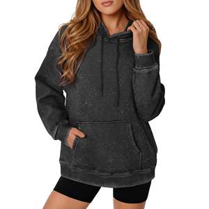 Sweat à capuche pour femme de qualité supérieure, 380 GSM, 100% coton, tissu éponge français, impression de logo OEM personnalisée, broderie, lavage à l'acide, coupe ample - Product Image 2