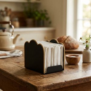 Porte-serviettes en fer fait main de 15 cm, finition laiton brossé noir, bord festonné perlé, décoration de table, accessoires de décoration. - Product Image 1