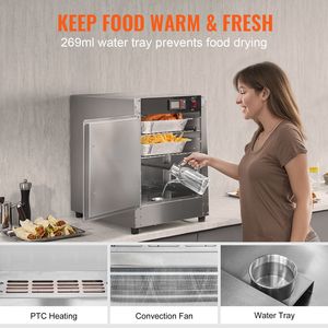 Scaldavivande a 4 livelli in acciaio inossidabile con controllo manuale della temperatura, porta singola, ripiani regolabili e vassoio per l'acqua, ideale per uso professionale - Product Image 3