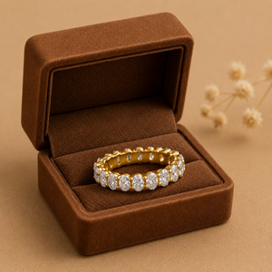 Anillo de Boda Clásico de Oro de 14K con Diamante Ovalado Cultivado en Laboratorio, Banda de Eternidad Completa con Garras Compartidas y Galería Abierta, para Uso Diario, para Mujer - Product Image 4