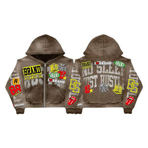 Hoodie Men OEM Winter Crop Knitted Digital Printing Oversized Heavyweight 100% Cotton Zipper <b>Jacket</b> Pocket Anti-Wrinkle - Product Image 3