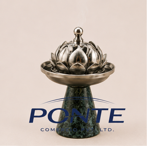 Metal Lotus Incense Burner With Green Marble Base Handcrafted Antique Censer Holder For Yoga Meditation <b>Decorative</b> Aromatherapy - Product Image 5