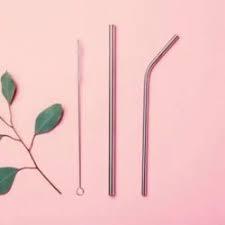 Metal <b>Drinking</b> <b>Straws</b> Set of 3 Reusable Minimalist Bar Accessories Straight and Bent Design Pink Tone - Product Image 1