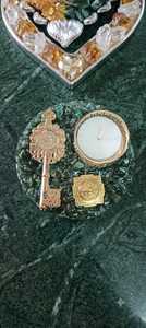 Support de bougie circulaire en pierre mosaïque avec ornements tortue et poisson pour artisanat naturel, idéal pour les diya en cristal et les plateaux de Puja - Product Image 5