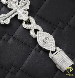 Luxury Cross and <b>Infinity</b> Link <b>Bracelet</b> with Shaped Moissanite Diamonds Iced Out 925 Sterling Silver Religious Fashion Jewelry - Product Image 2