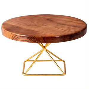 Soporte de Madera de un Solo Nivel para Pasteles con Base Metálica Dorada, Soportes para Frutas, Venta al por Mayor de Fábrica, Soportes Redondos para Pasteles Más Vendidos en Oferta - Product Image 1