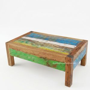 Handcrafted <b>Rustic</b> Wooden <b>Coffee</b> <b>Table</b> With Drawer Reclaimed Boat Wood Antique Finish Indoor Outdoor Living Room Furniture - Product Image 2