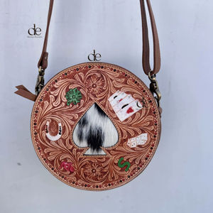 Nuevo Bolso Redondo de Cuero con Diseño Artesanal, Estilo Bohemio, de Piel de Vaca, Hecho a Mano, Estilo Occidental, Multiusos - Product Image 1