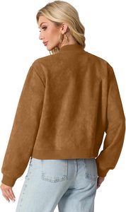New Brown Varsity Jacket Soft Bomber <b>Coat</b> Casual Baseball Jacket for Lady Fashion Pocket Design Button Up Sportswear <b>Top</b> Women - Product Image 5