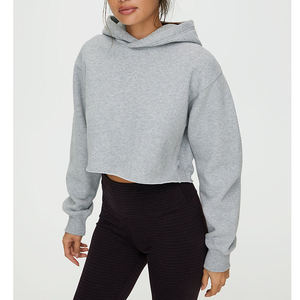 Wholesale Fitness Hoodie French Terry Side Split Sportswear Crop <b>Top</b> Hoodies For Women - Product Image 1