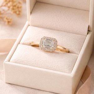 Bijoux de mode en or massif 10K 14K 18K, bague de mariage en platine avec émeraude et halo de diamants de laboratoire cultivés, style East West - Product Image 4