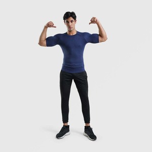 Camiseta Deportiva de Manga Corta para Hombre, Color Azul Marino, de Secado Rápido, Corte Ajustado, Cuello Redondo, Tejido de Poliéster, para Entrenamiento - Product Image 6