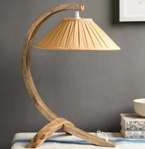 Wooden Arc Table Lamp with Beige Paper Cone Shade Warm White Light Rustic <b>Decorative</b> <b>Lighting</b> for Bedroom - Product Image 2