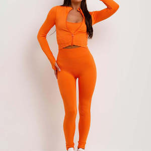 Wholesale Solid Fitness Clothes Gym Wear Women 3-Piece Yoga <b>Jackets</b> <b>Workout</b> Leggings Sports Bras Quick Dry Breathable Sportswear - Product Image 6