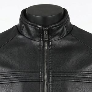 Veste en cuir slim pour homme, qualité supérieure, doublure polaire chaude, col tendance, style motard, manteau d'extérieur – Grande Vente - Product Image 4