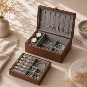 Wooden Jewelry Box Rectangular Minimalist Design Single Tier <b>Storage</b> Organizer for Necklace Ring Bracelet Watch Bedroom Use - Product Image 3