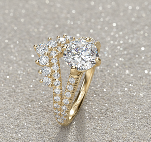 Anillo de compromiso de diamante de laboratorio Stonewels con diamante central tallado, doble fila de pavé y tiara, banda de boda de oro de 14K para lujo certificado - Product Image 3