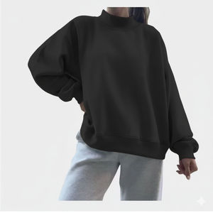 เสื้อสเวตเตอร์คอเต่าสีดำสำหรับผู้หญิง ผ้าฝ้ายลำลอง แขนยาว สตรีทแวร์ ทรงปกติ - Product Image 1