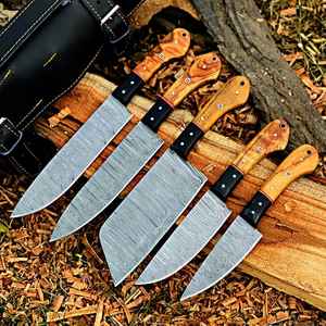 Lot de 5 couteaux de chef professionnels en acier Damas forgé à la main, lame pleine longueur, vente chaude - Product Image 6