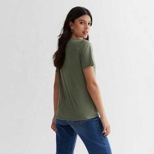 Camiseta de Yoga holgada de verano con cuello en V para mujer, 100% de algodón, de secado rápido, transpirable, personalizable, para gimnasio - Product Image 4