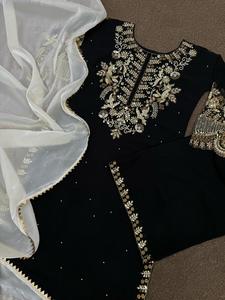Conjunto de Moda con Top de Georgette con Bordado y Lentejuelas, Pantalones Palazzo y Dupatta, Color Negro 69737 - Product Image 6