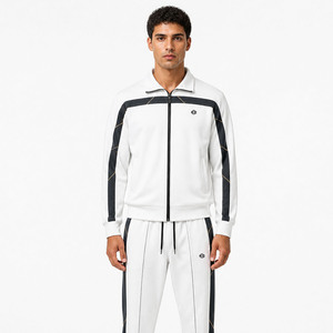 Custom Streetwear <b>White</b> Full <b>Zip</b> Piping Panel Contrast Hoodies Sets Men Heavyweight 450 GSM Warmup Winter Training Jogging Wear - Product Image 4