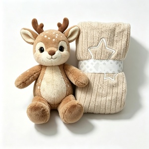 customized spotted fawn plush and knitted blanket <b>gift</b> set, <b>boxed</b> sika deer newborn <b>gift</b> <b>hamper</b>, baby shower deer stuffed toy - Product Image 1
