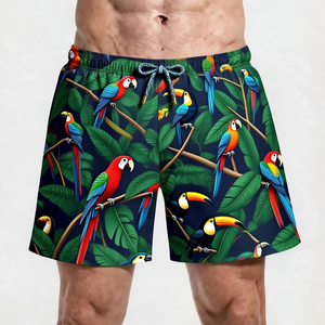 Shorts de Baño para Hombre, Estampado Floral, Secado Rápido, Cintura Media, Cordón Ajustable, Casual, 100% Poliéster, Tejido de Punto - Product Image 3