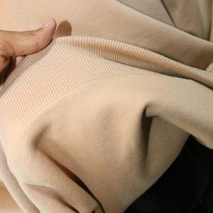Men's Beige Hooded Half Zip <b>Velour</b> <b>Sweatshirt</b> 100% Cotton Oversized Fit Casual Color Blocking Pocket Design Plain Dyed Knitted - Product Image 6