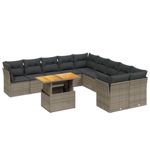 Set Divano da Giardino Grigio con Cuscini, Resistente ai Raggi UV, in Rattan PE, Arredamento da Esterno dal Design Contemporaneo, Impermeabile - Product Image 5