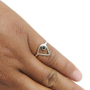 Unique Triangle Shape <b>Ring</b> Comes With Brilliant Round Cut Natural Green Onyx Gemstone Crafted From Solid <b>925</b> Sterling <b>Silver</b> - Product Image 2