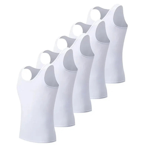<b>Men's</b> <b>White</b> Polyester Breathable Tank Tops Plus Size O-Neck Casual Knitted Solid Color Sleeveless <b>Vest</b> 120g - Product Image 1