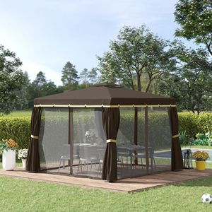 10 'X 10' Patio con struttura in alluminio Gazebo doppio tetto a baldacchino esterno riparo tende a rete per giardino ponte cortile per il caffè - Product Image 4