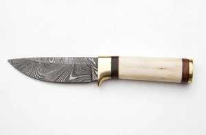 Outil utilitaire à lame fixe en acier Damas artisanal avec manche en os et laiton - Product Image 4