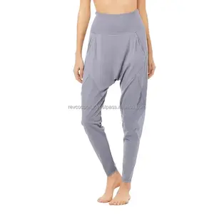 Ladies Sports Wear Drop Crotch Sweatpants Women Comfort Yoga Joggers Breathable Mesh Women Silver Grey Workout Sweat pants