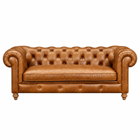 Canapé Chesterfield en cuir véritable trois places, dossier capitonné, accoudoirs roulés, style traditionnel, canapé de salon en cuir