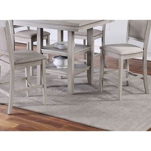 Set da Pranzo Moderno in Stile Rustico Grigio, 5 Pezzi, Tavolo Quadrato con Ripiani e Sedie Imbottite - Product Image 3