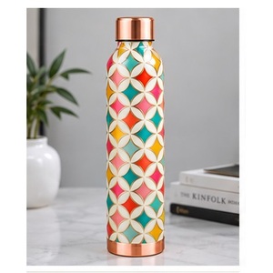Traditional Ivory <b>Pink</b> Floral Pattern Copper <b>Water</b> <b>Bottle</b> Portable Drinkware Leakproof copper <b>bottle</b> - Product Image 5