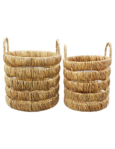 Woven Water Hyacinth Clothing Organizer Storage <b>Basket</b> Rope Handle Eco-friendly 6-10L Capacity for Home <b>Bathroom</b> Kitchen Nursery - Product Image 1