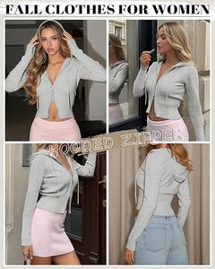 Sudadera con capucha corta para mujer, con cremallera, bordado personalizado, de algodón, fabricante de ropa al por mayor - Product Image 3