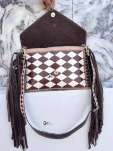 Nouveauté : Sac à franges en cuir fait main, style bohème gypsy, motif à carreaux, sacs de créateurs multi-usages, style western élégant - Product Image 5