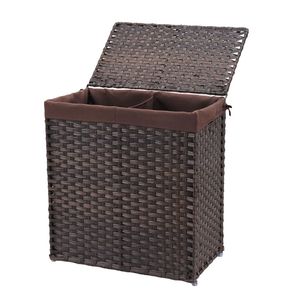 Cesto Portabiancheria in Rattan Sintetico Intrecciato a Mano con Coperchio Pieghevole, Manici e Fodera Rimovibile, Cesto Divisorio per Vestiti - Product Image 4