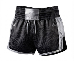 Shorts d'entraînement Muay Thai MMA Stalwart, rouge, noir, blanc, motif géométrique, polyester, coton, durable, toutes saisons - Product Image 3