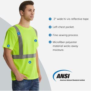 Chemises à manches courtes réfléchissantes de classe 2, chemises de sécurité haute visibilité avec bandes réfléchissantes pour hommes, prix de gros - Product Image 4